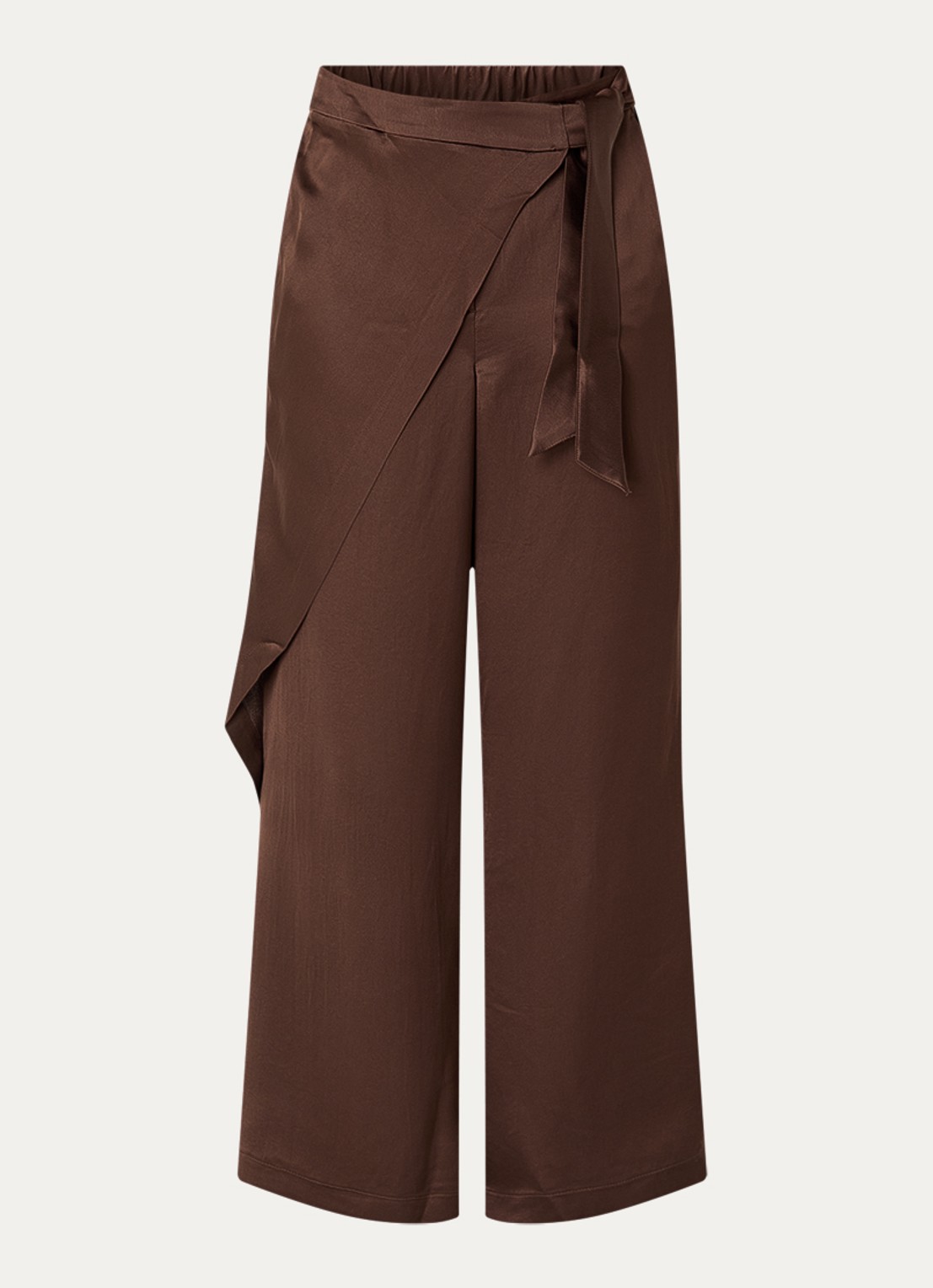 Summum High waist wide fit pantalon van zijde met overslag - voorkant 2 bruin