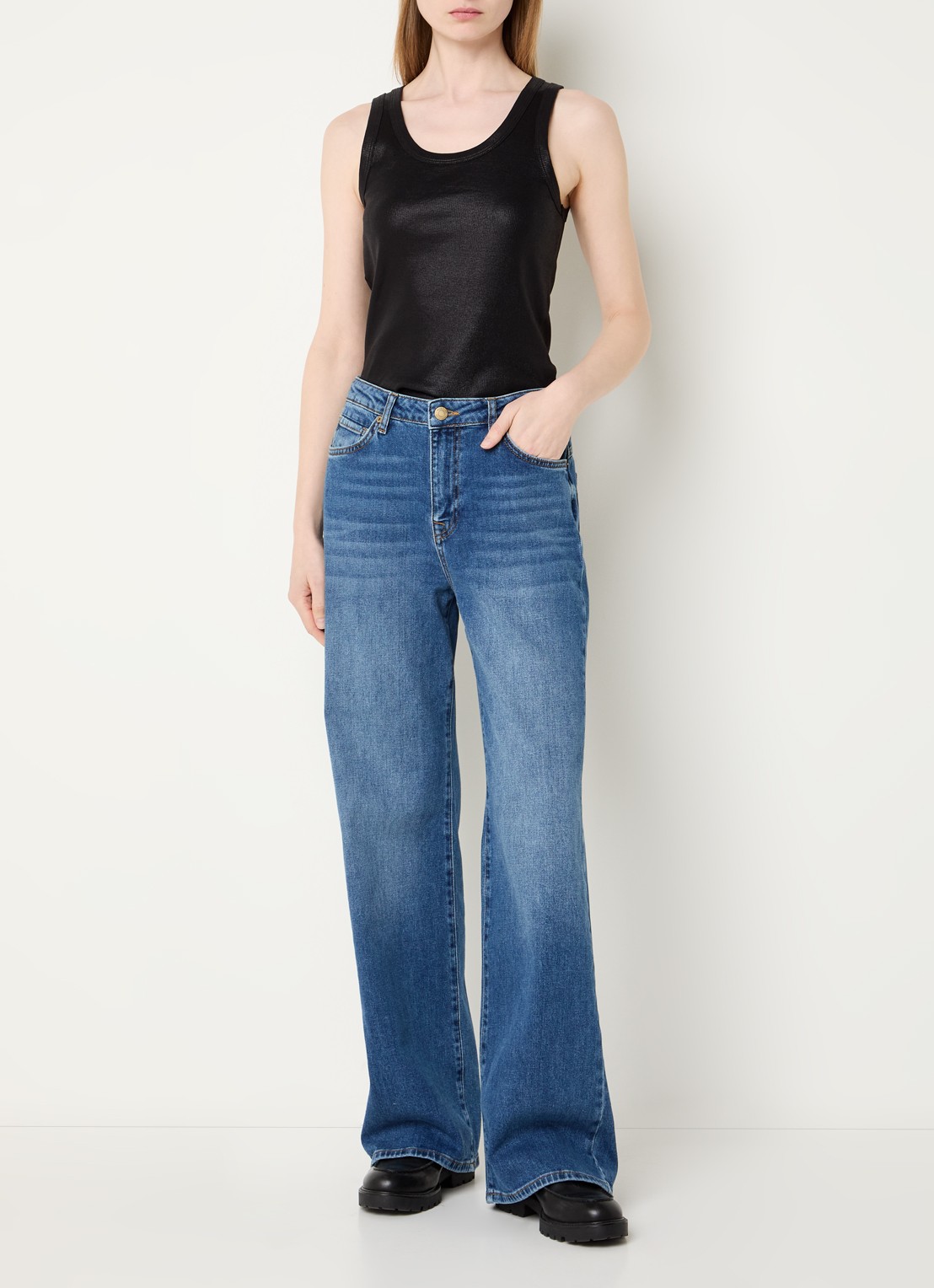 Summum Low waist straight fit jeans met medium wassing - voorkant 3 indigo