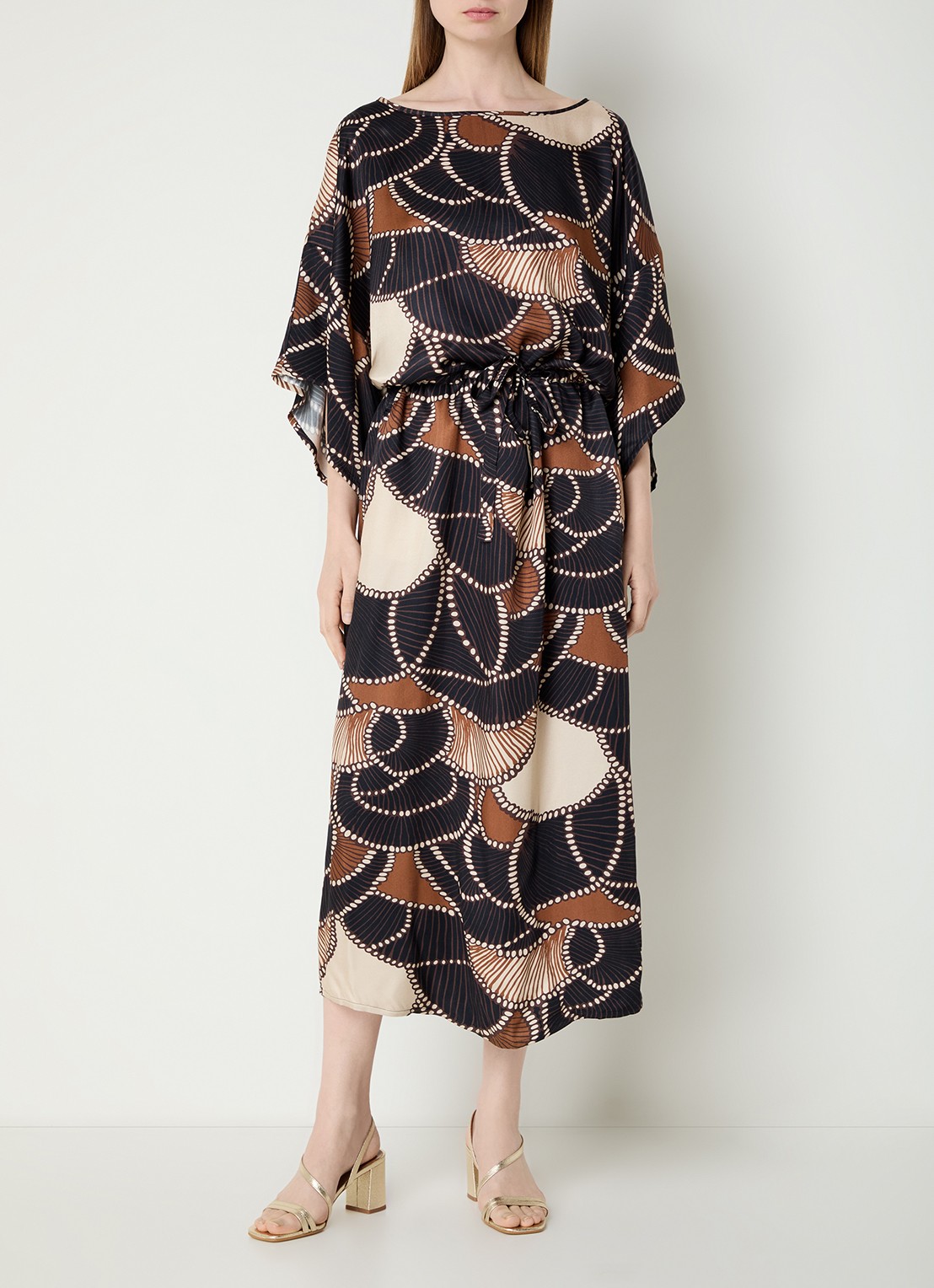 Summum Maxi jurk met print en ceintuur - detail bruin