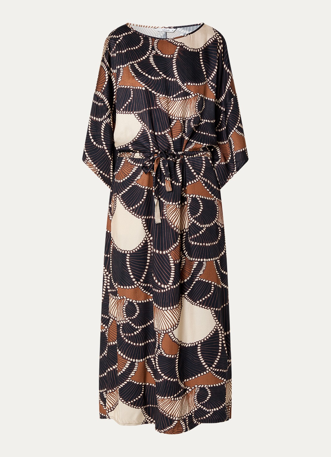 Summum Maxi jurk met print en ceintuur - voorkant 2 bruin