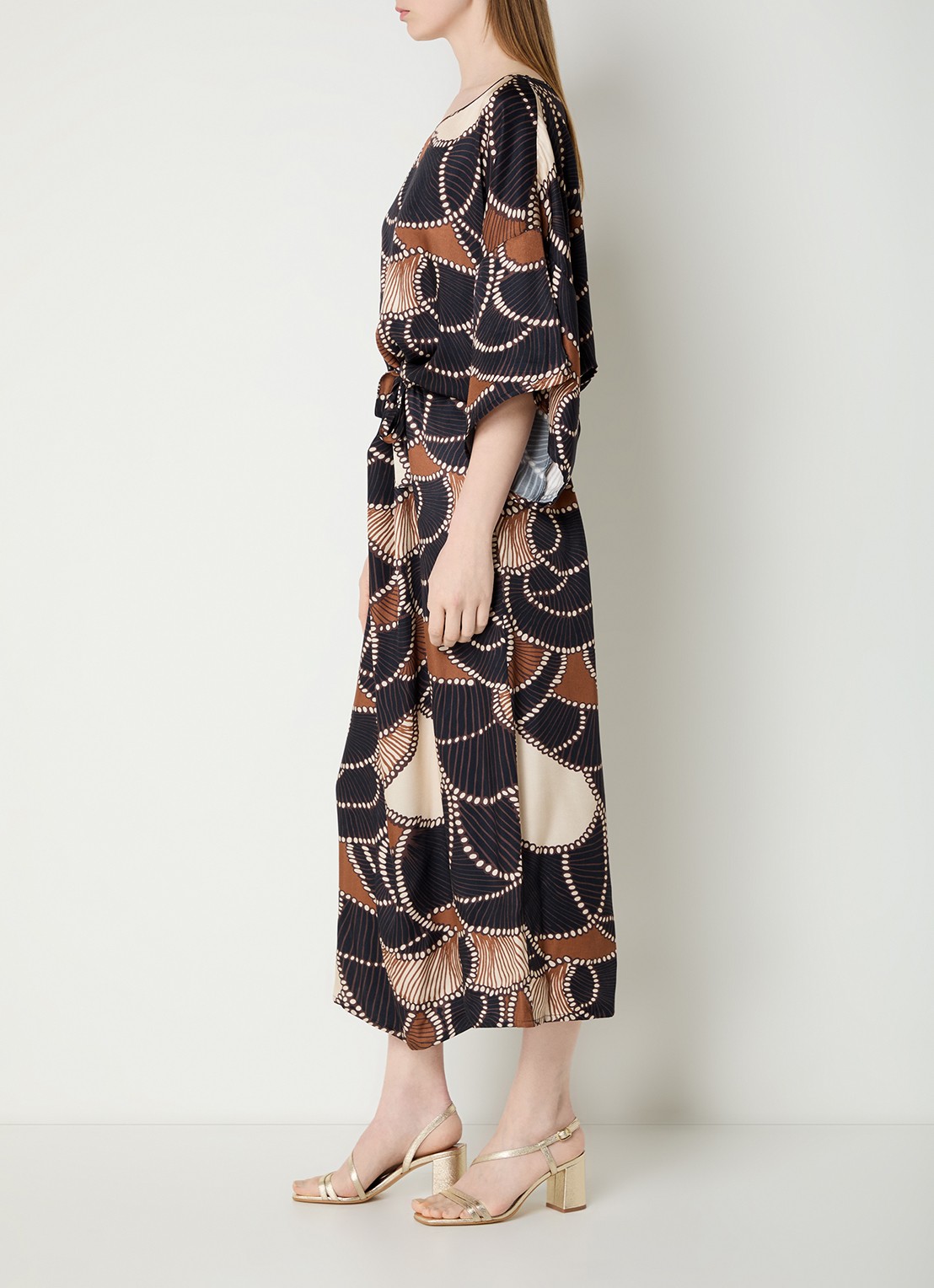 Summum Maxi jurk met print en ceintuur - voorkant 3 bruin