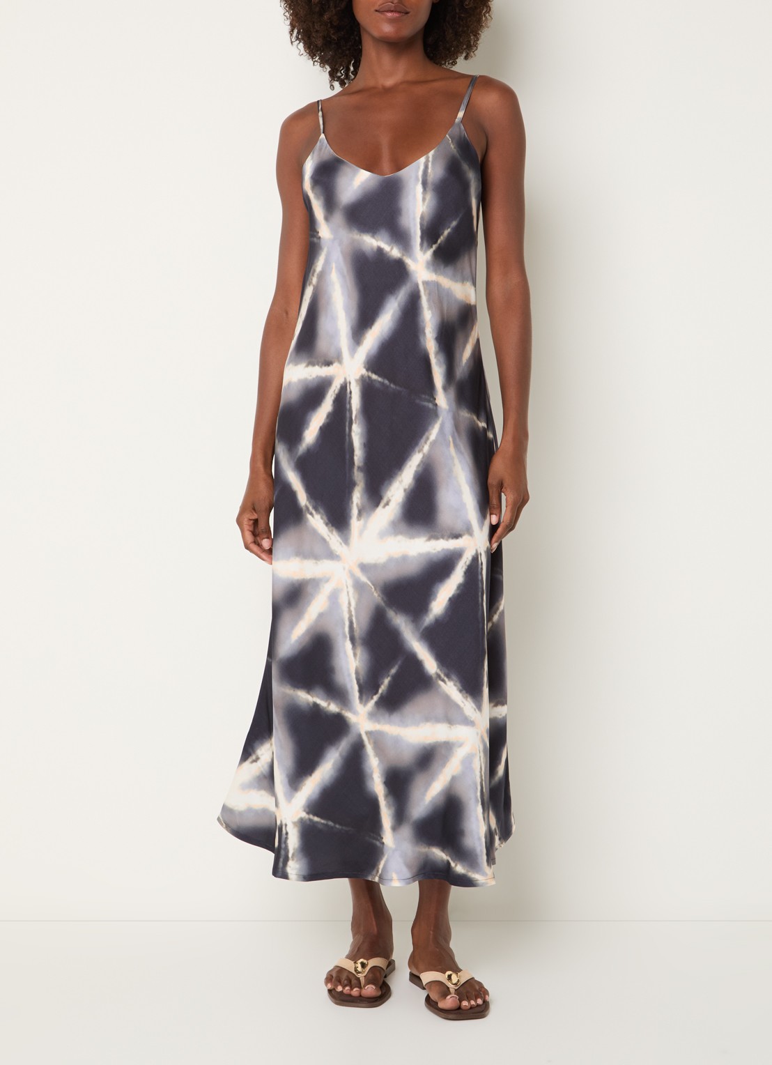 Summum Maxi jurk met tie-dye dessin en glanzende finish - detail 3 blauw