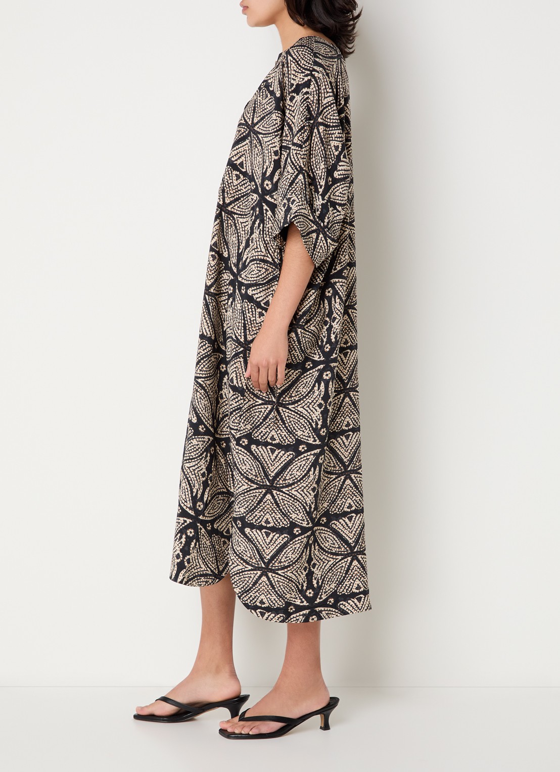 Summum Midi tuniekjurk met print en V-hals  - voorkant 2 zwart