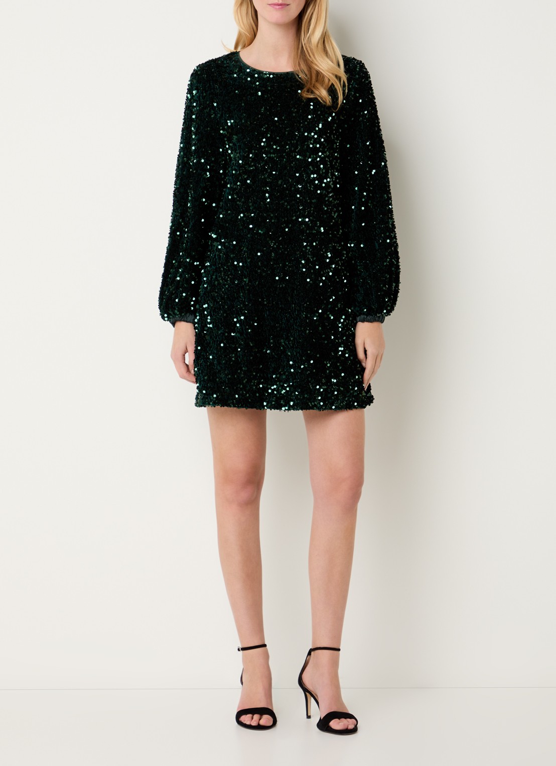 Summum Mini jurk met pailletten en ballonmouw - voorkant 4 groen