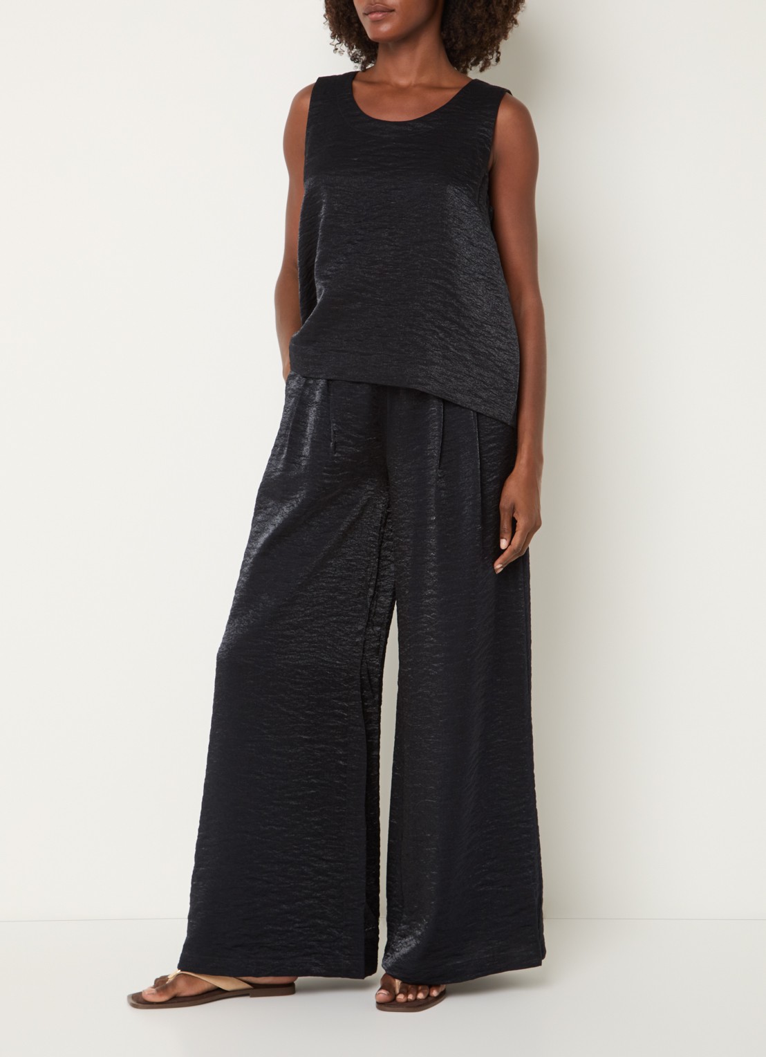 Summum Mouwloze top met lurex en structuur - voorkant 3 donkerblauw
