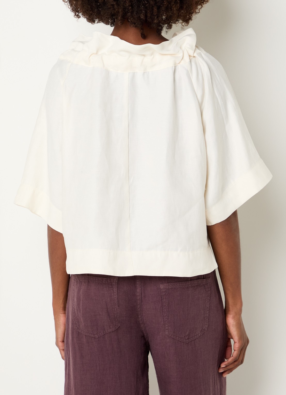 Summum Off shoulder top in linnenblend met volant - achterkant 3 gebroken wit