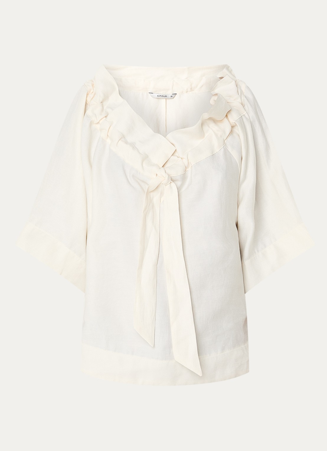 Summum Off shoulder top in linnenblend met volant - voorkant gebroken wit