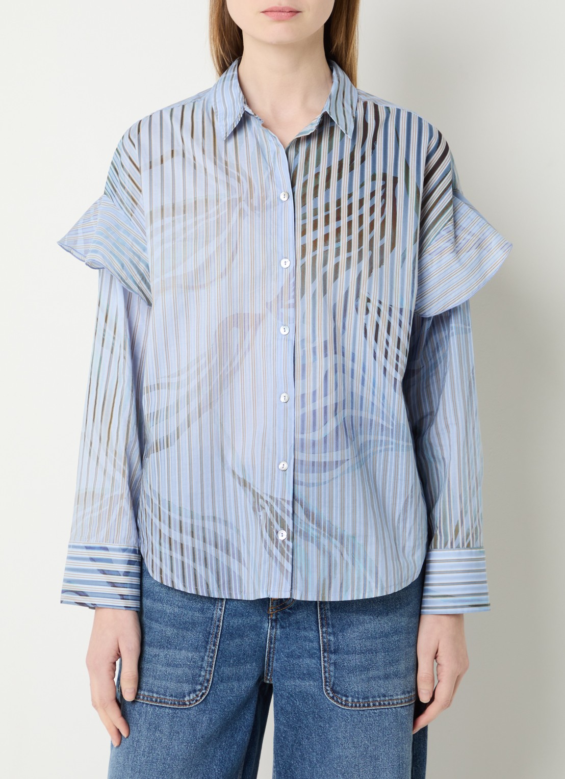 Summum Oversized blouse met streepprint  - detail 3 lichtblauw