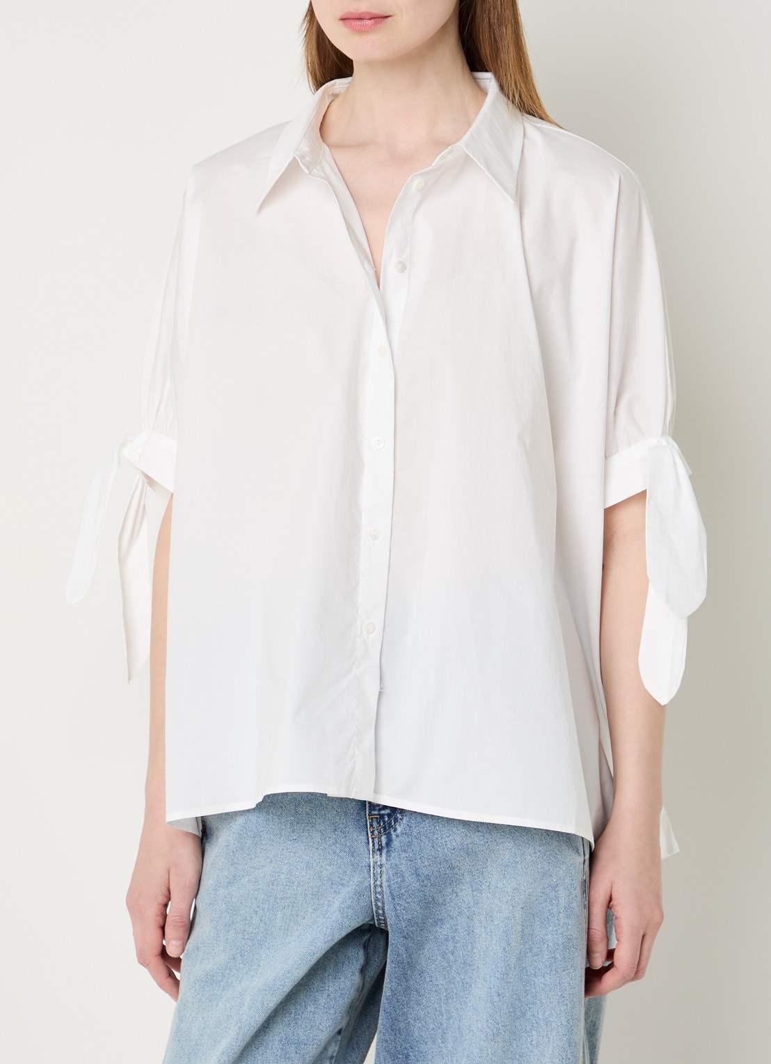 Summum Oversized blouse met strikdetail - detail wit