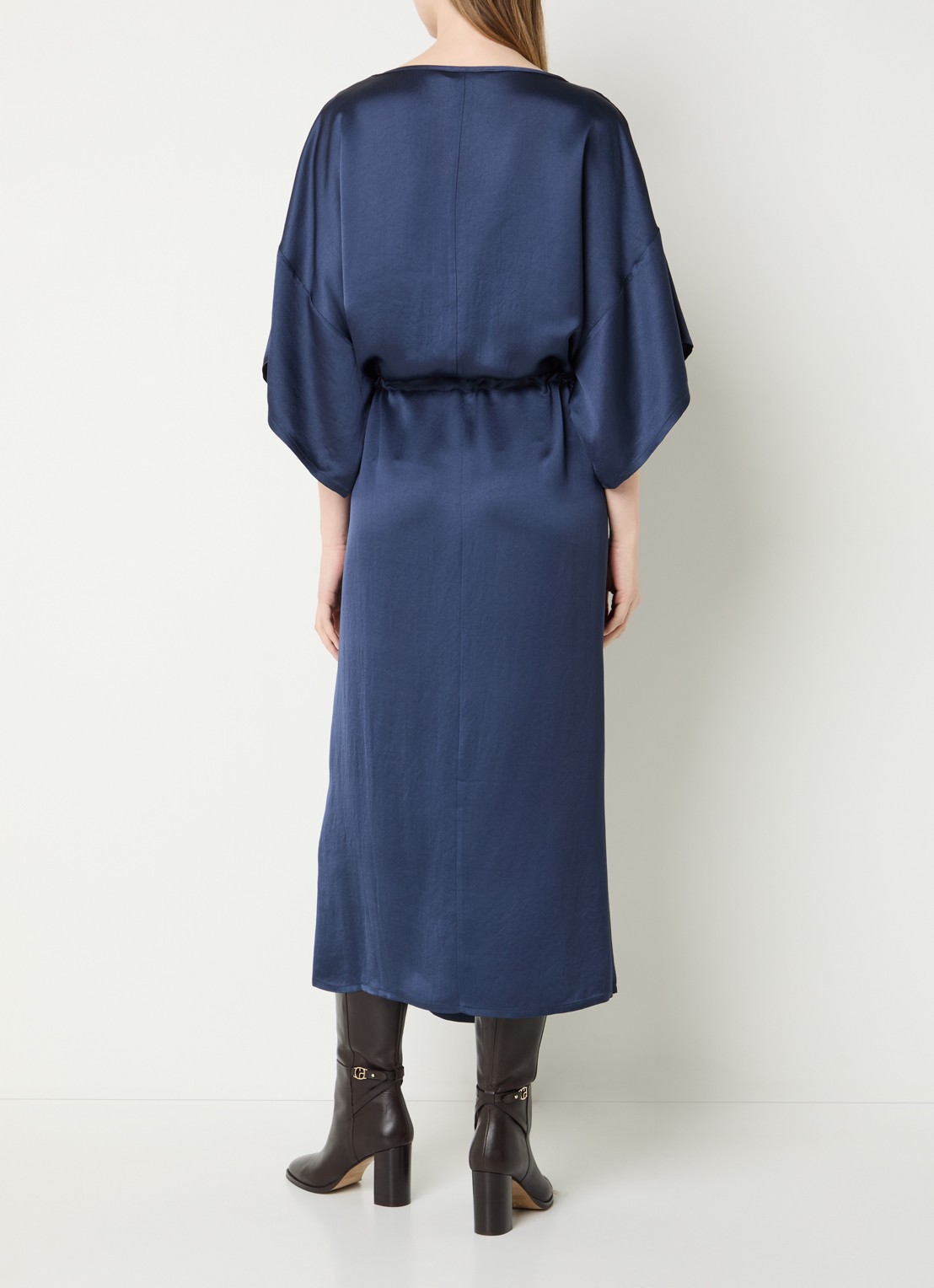 Summum Oversized midi tuniekjurk van satijn met ceintuur - achterkant donkerblauw