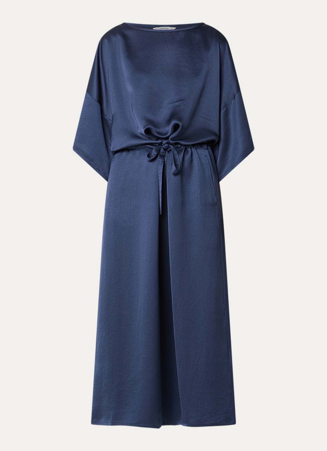 Summum Oversized midi tuniekjurk van satijn met ceintuur - voorkant 3 donkerblauw
