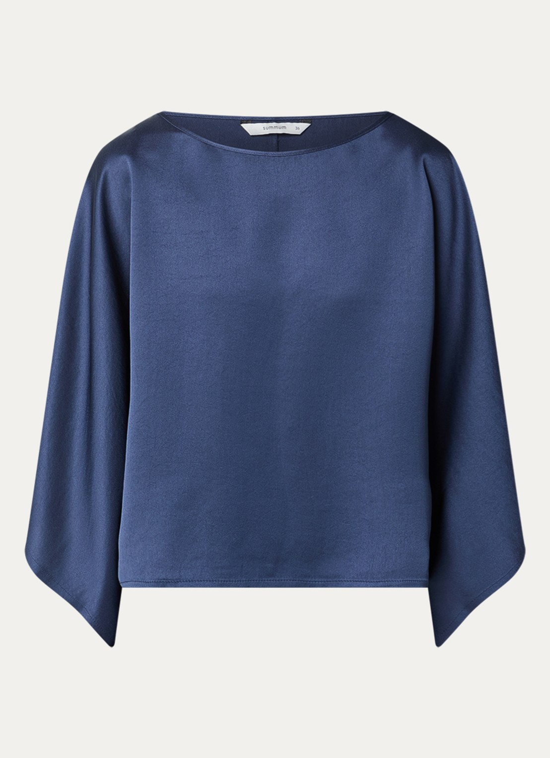 Summum Oversized top van satijn met vleermuismouwen - voorkant 2 blauw