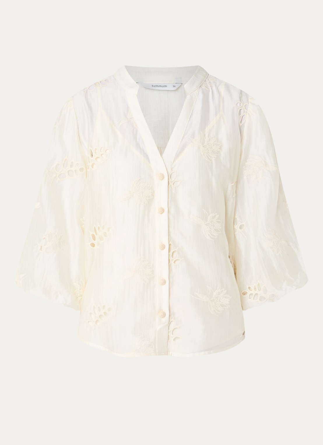 Summum Rom semi-transparante blouse met borduring - voorkant 3 ivoor