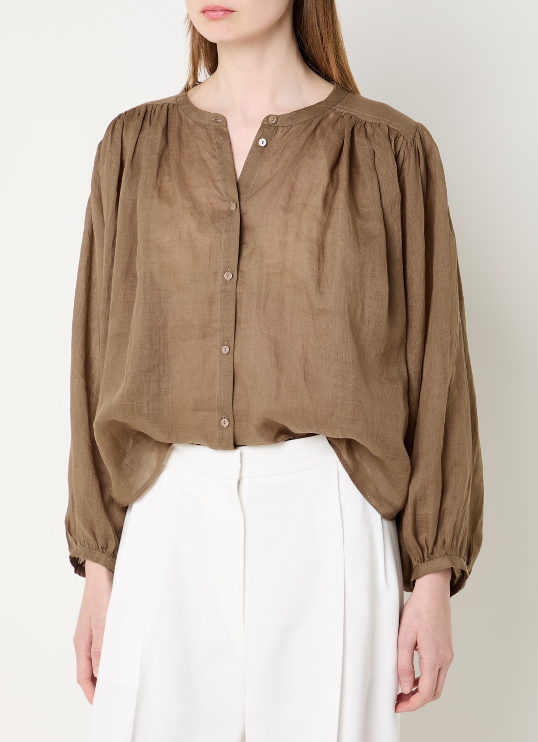 Summum Semi-transparante blouse met pofmouw - detail 2 bruin