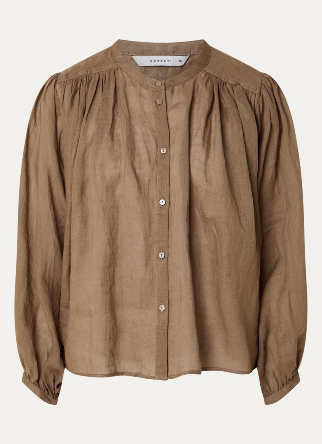 Summum Semi-transparante blouse met pofmouw - voorkant 3 bruin