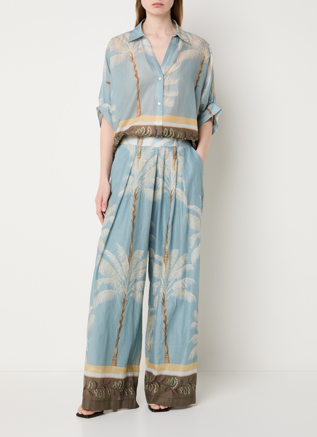 Summum Semi-transparante blouse met print - voorkant 2 blauw