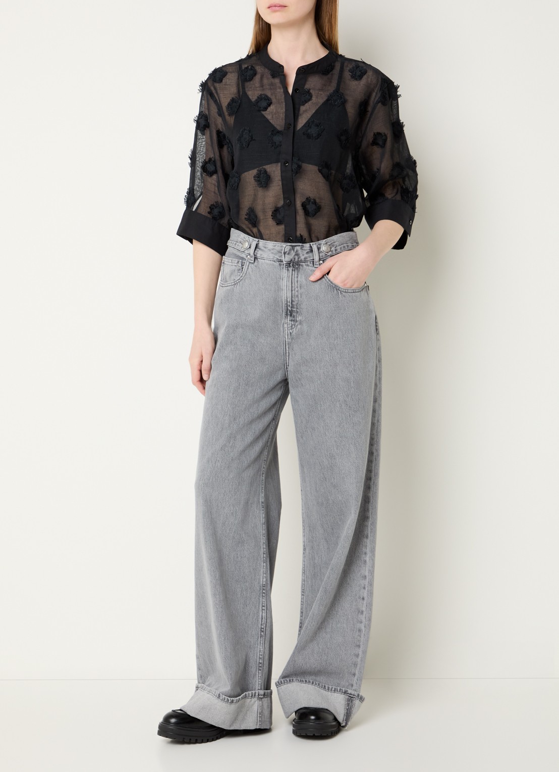 Summum Semi-transparante blouse met structuur - voorkant 2 zwart