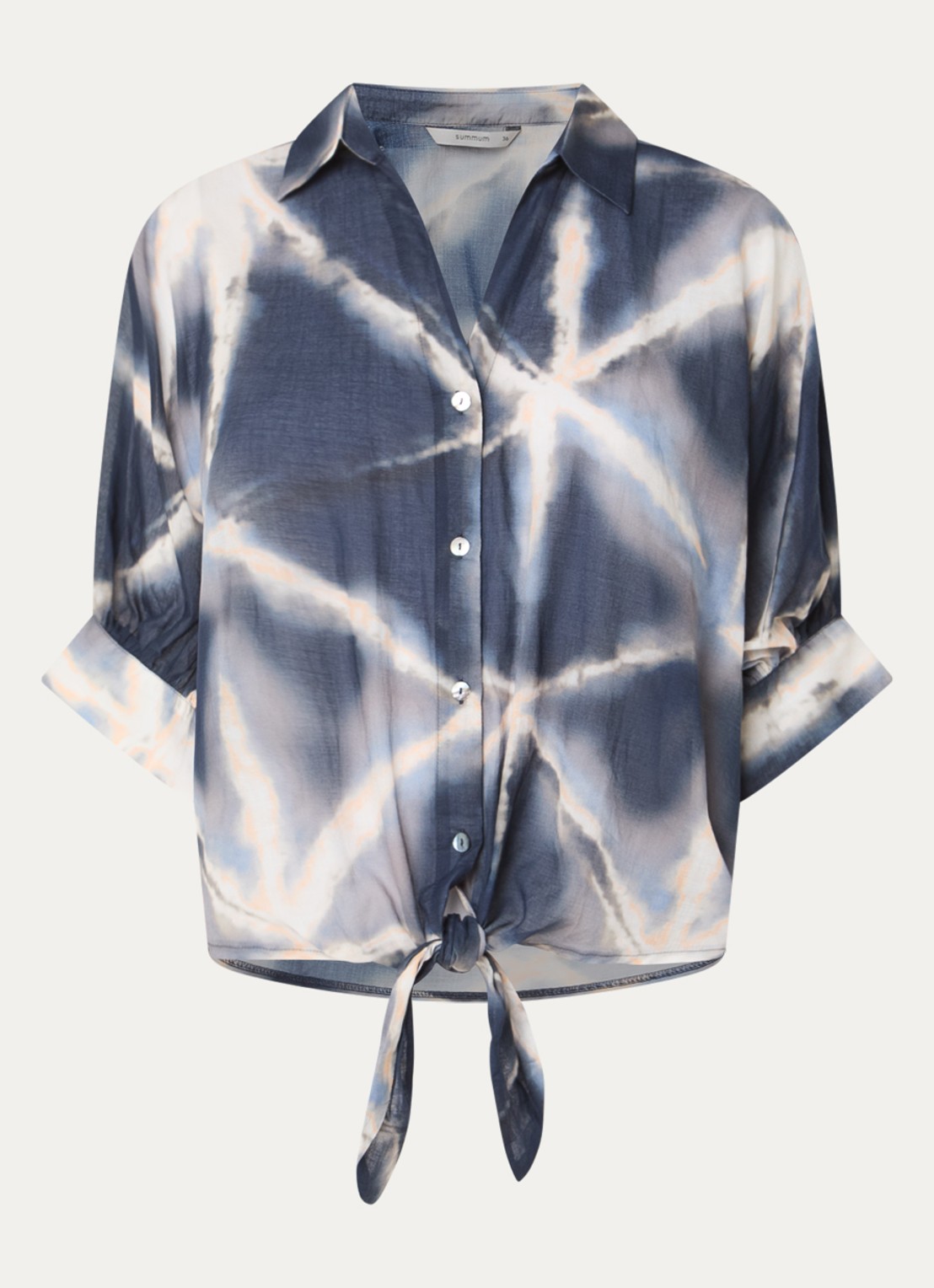 Summum Semi-transparante blouse met tie-dye dessin en vleermuismouw - voorkant 2 blauw