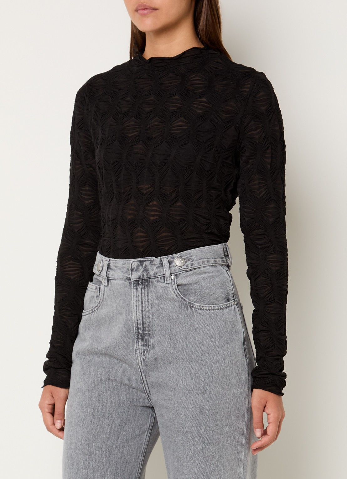 Summum Semi-transparante top met plooidetail - detail 2 zwart