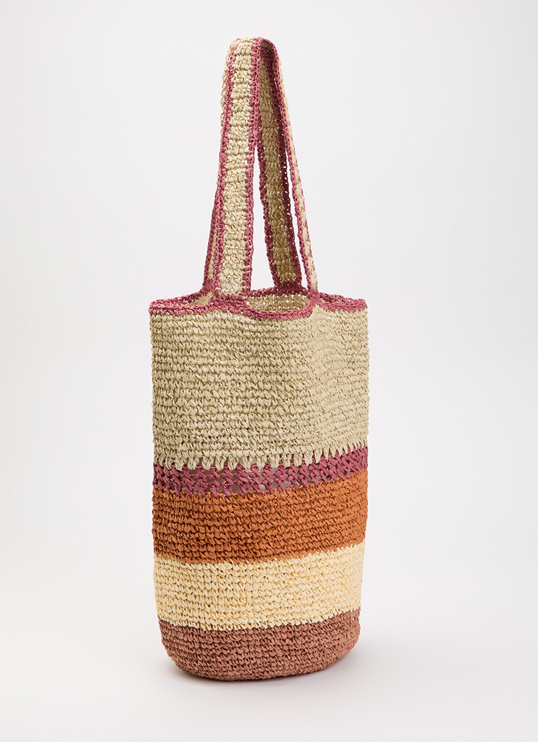 Summum Strandtas van raffia met streepprint - achterkant roodbruin