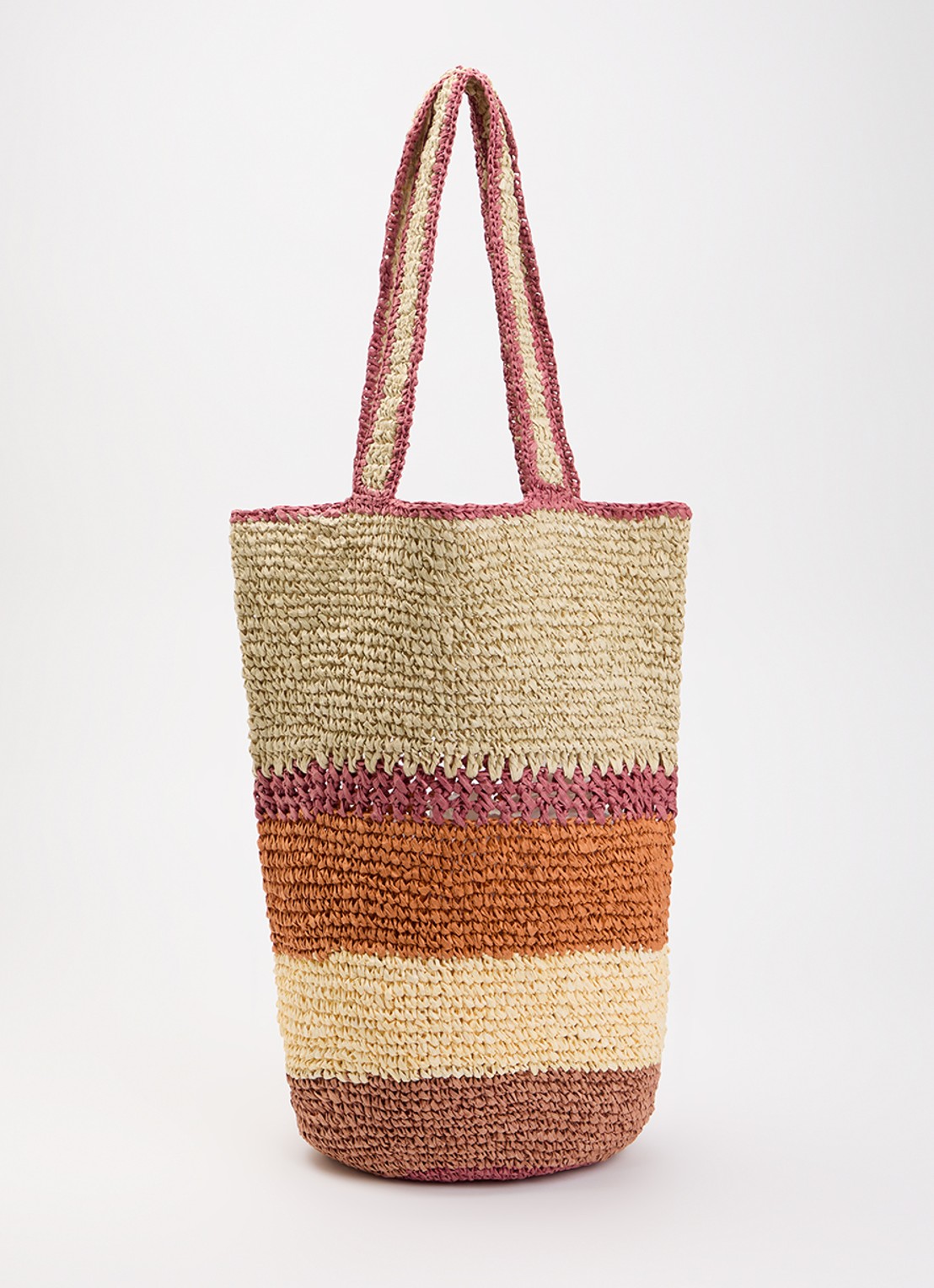 Summum Strandtas van raffia met streepprint - voorkant 2 roodbruin