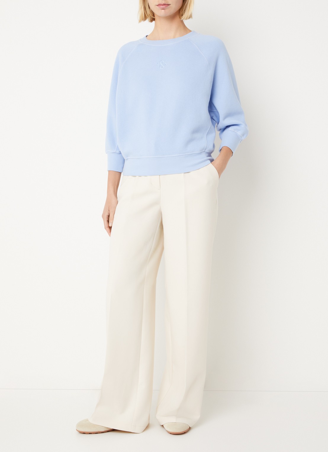 Summum Sweater met logoborduring - voorkant 3 blauwgrijs