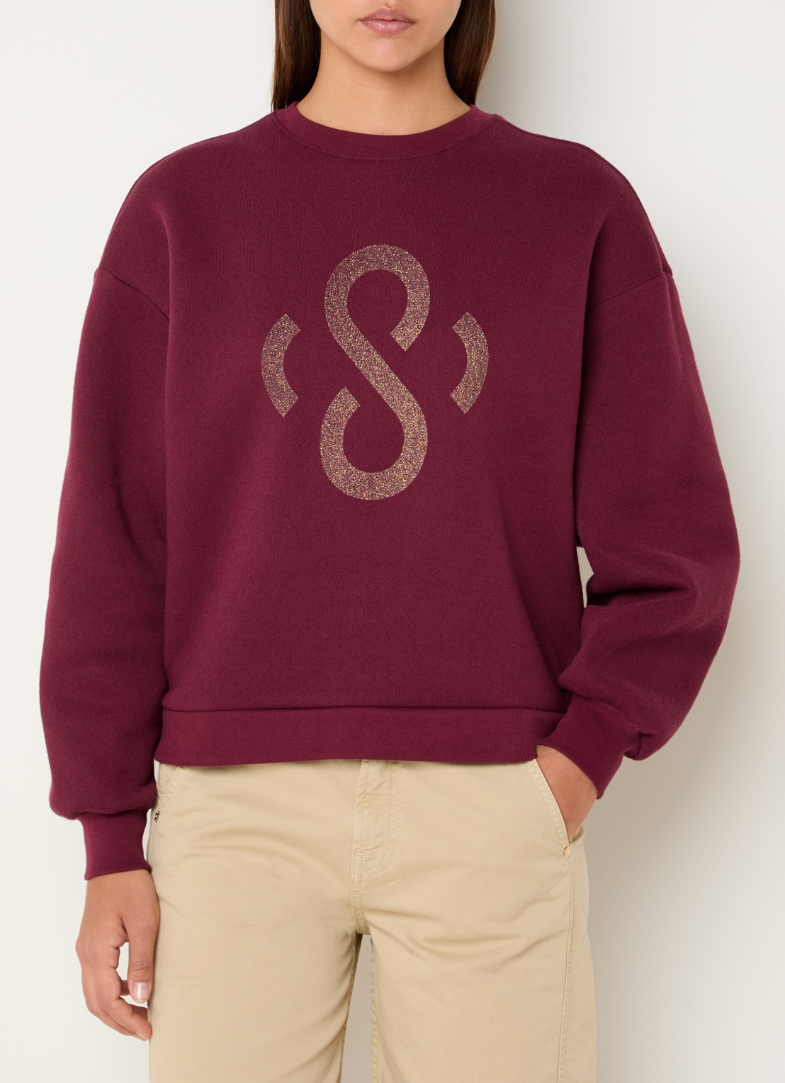 Summum Sweater met logoprint - detail bordeauxrood