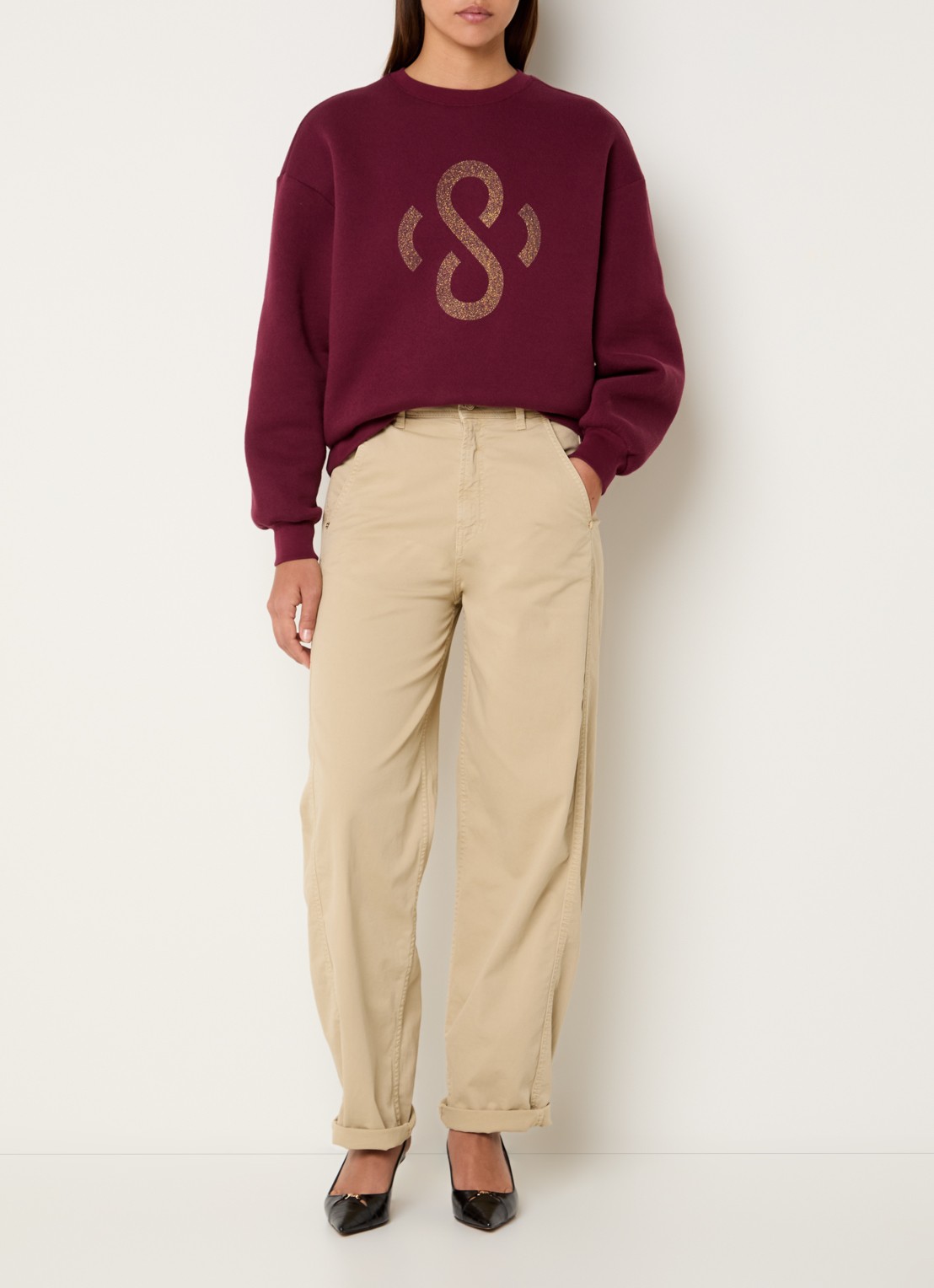 Summum Sweater met logoprint - voorkant 4 bordeauxrood