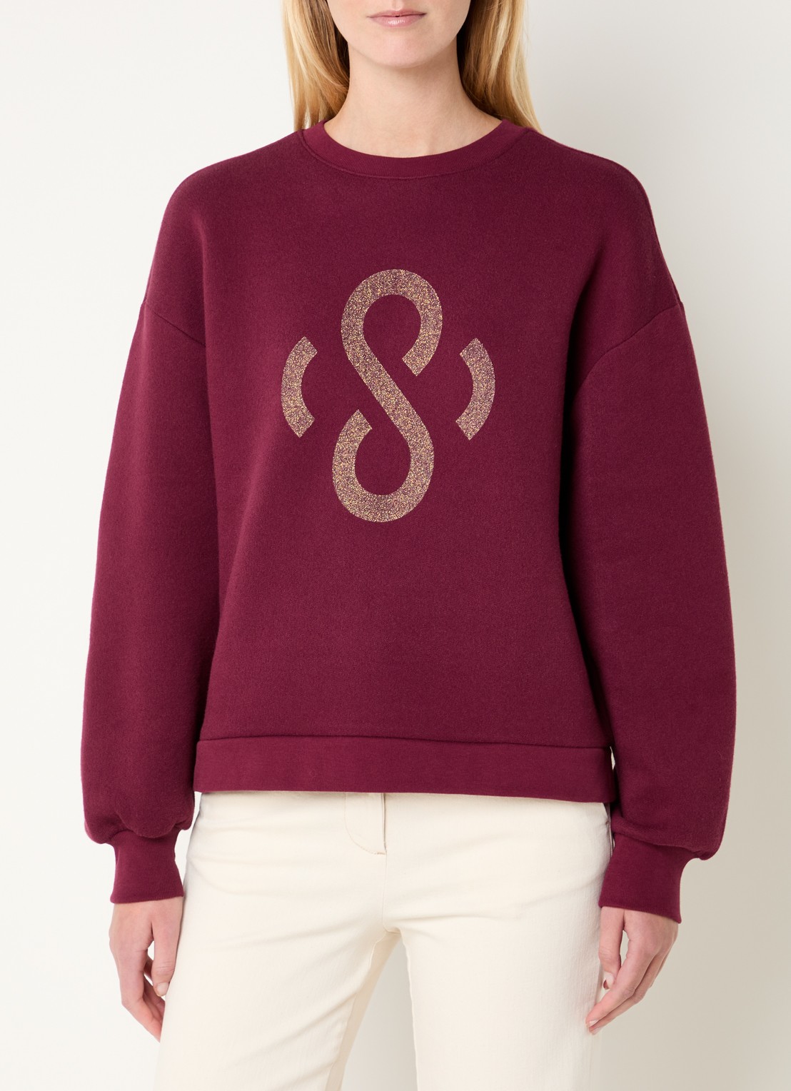 Summum Sweater met logoprint - detail 2 bordeauxrood