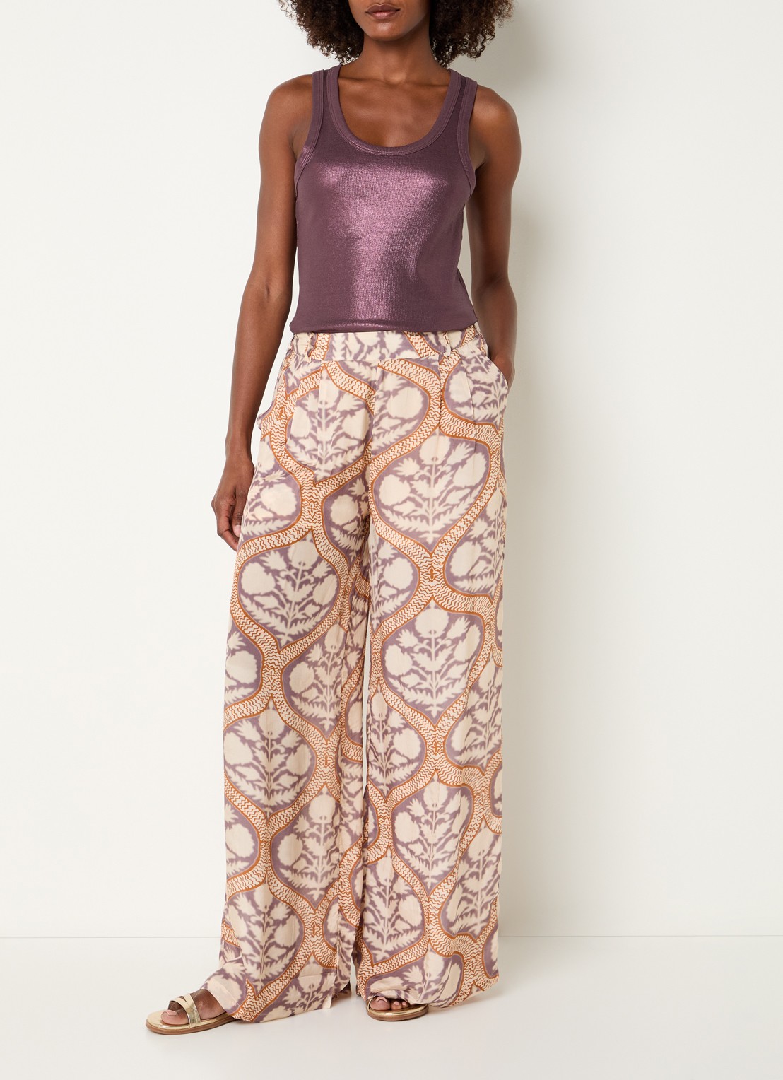 Summum Tanktop met ribstructuur en lurex - voorkant 3 aubergine
