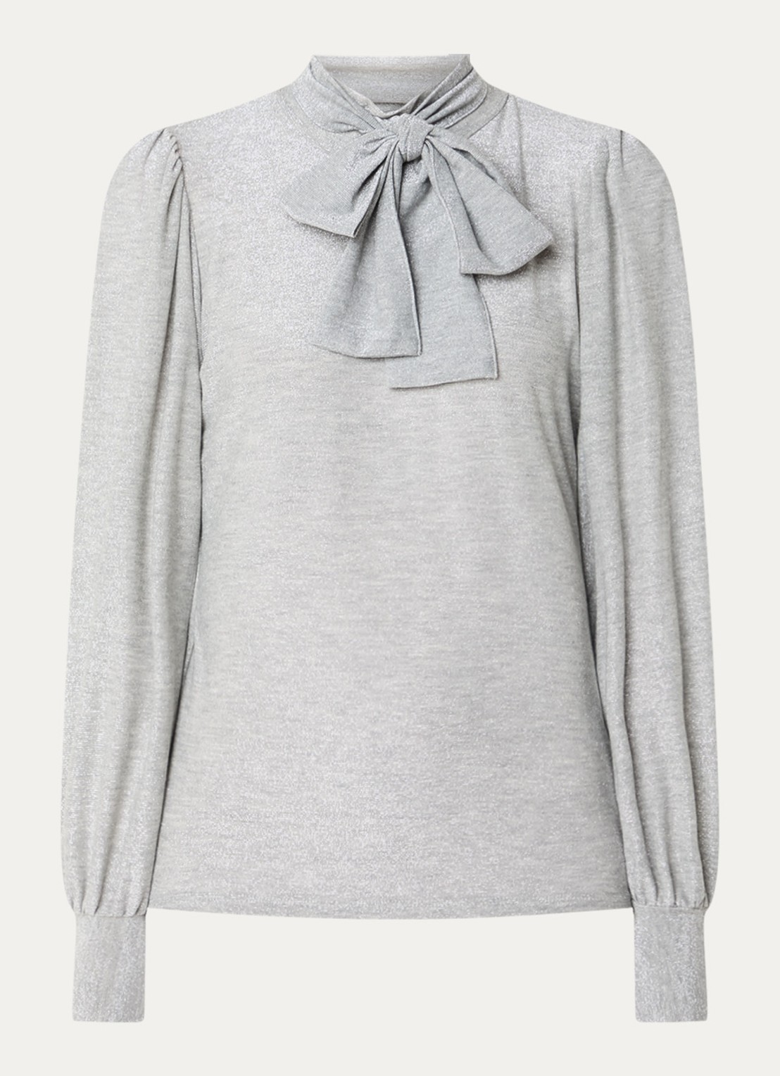 Summum Top met lurex en afneembare sjaalkraag - voorkant 2 lichtgrijs