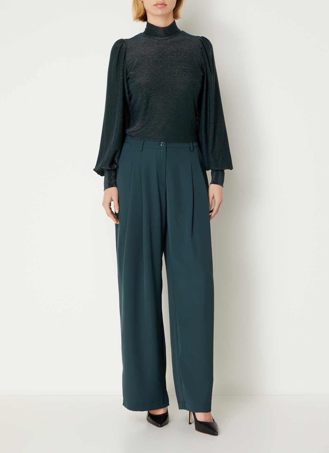 Summum Top met lurex en afneembare sjaalkraag - voorkant 2 groen