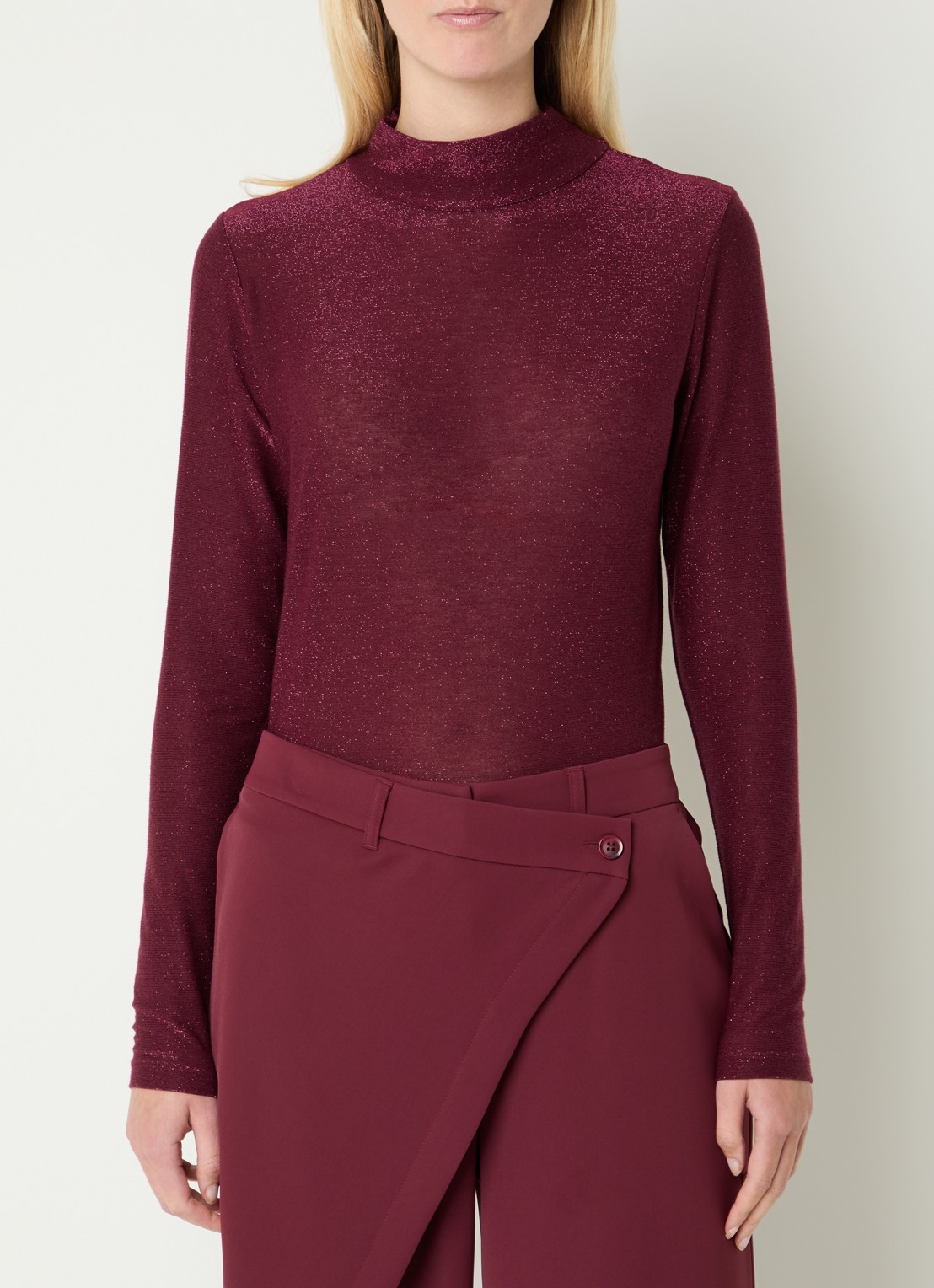 Summum Top met lurex en col - detail 4 bordeauxrood