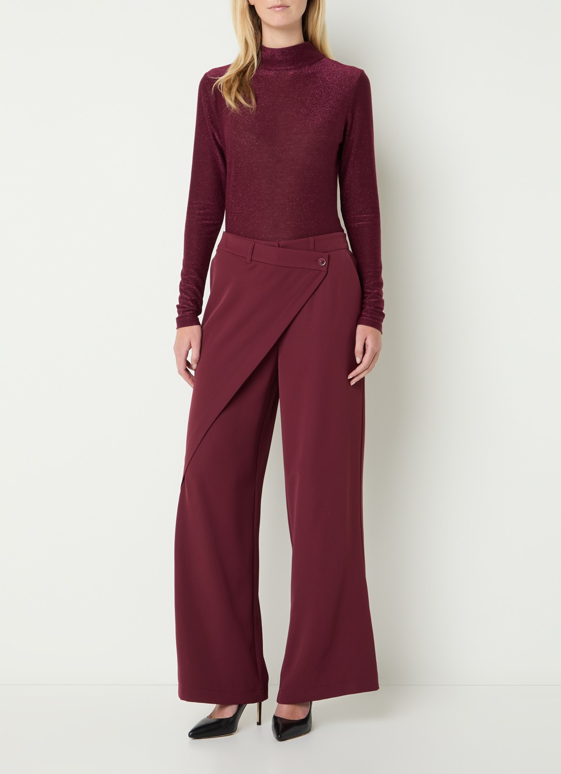 Summum Top met lurex en col - voorkant 2 bordeauxrood