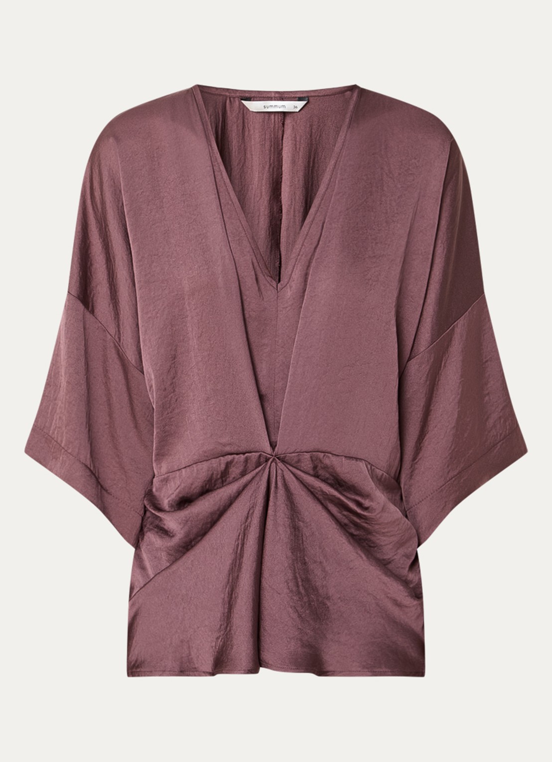 Summum Top met V-hals en gedrapeerd detail - voorkant 2 aubergine