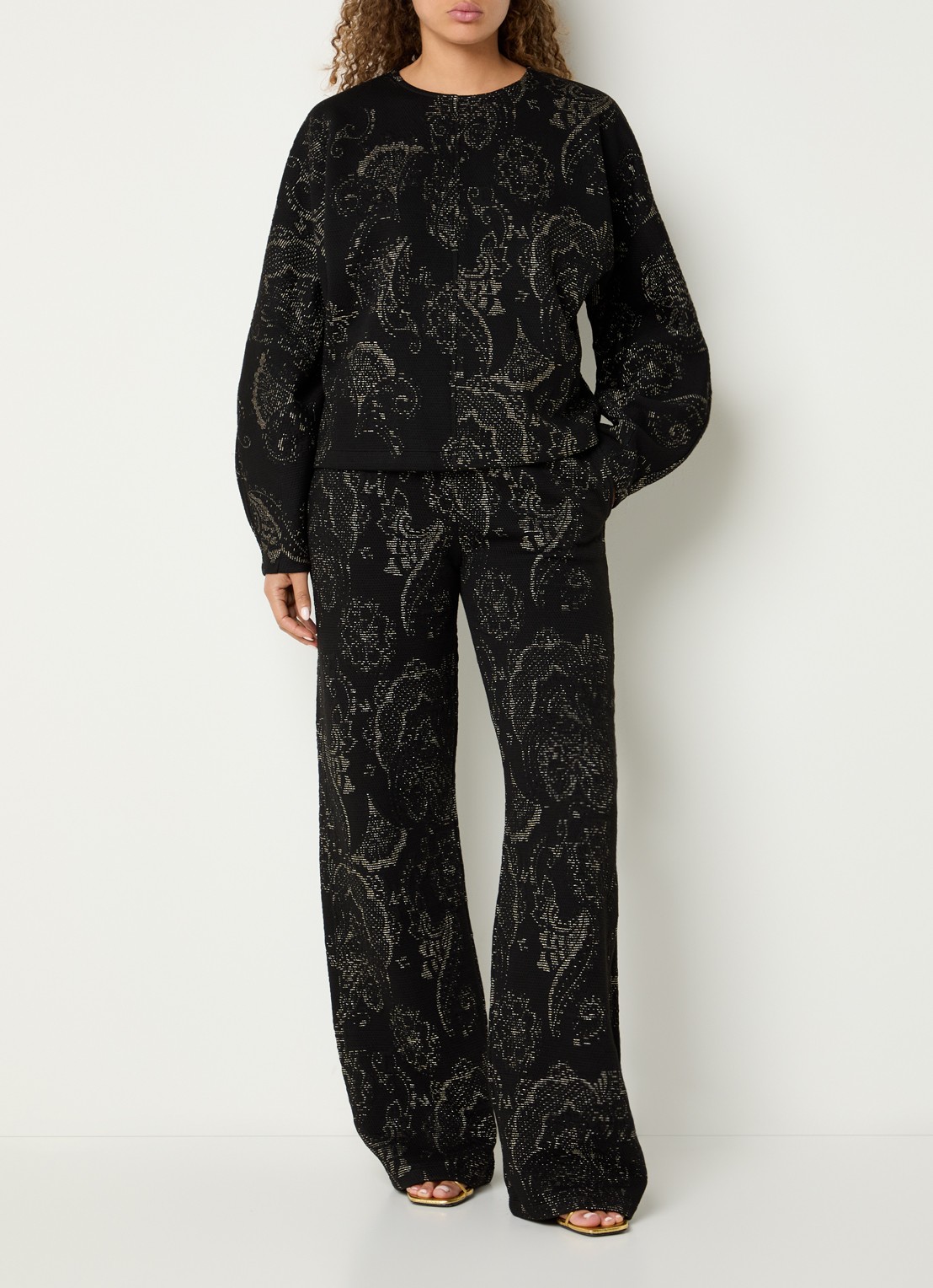Summum Trui van jersey met jacquard dessin en lurex - voorkant 2 zwart