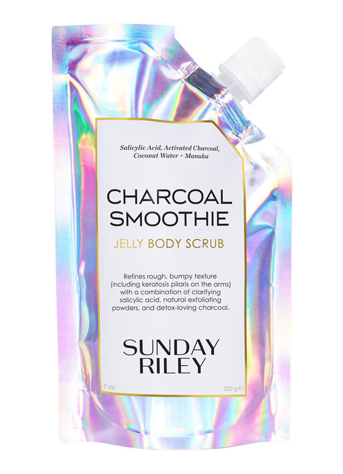 Sunday Riley Charcoal Smoothie Jelly Body Scrub - lichaamsscrub - voorkant transparant