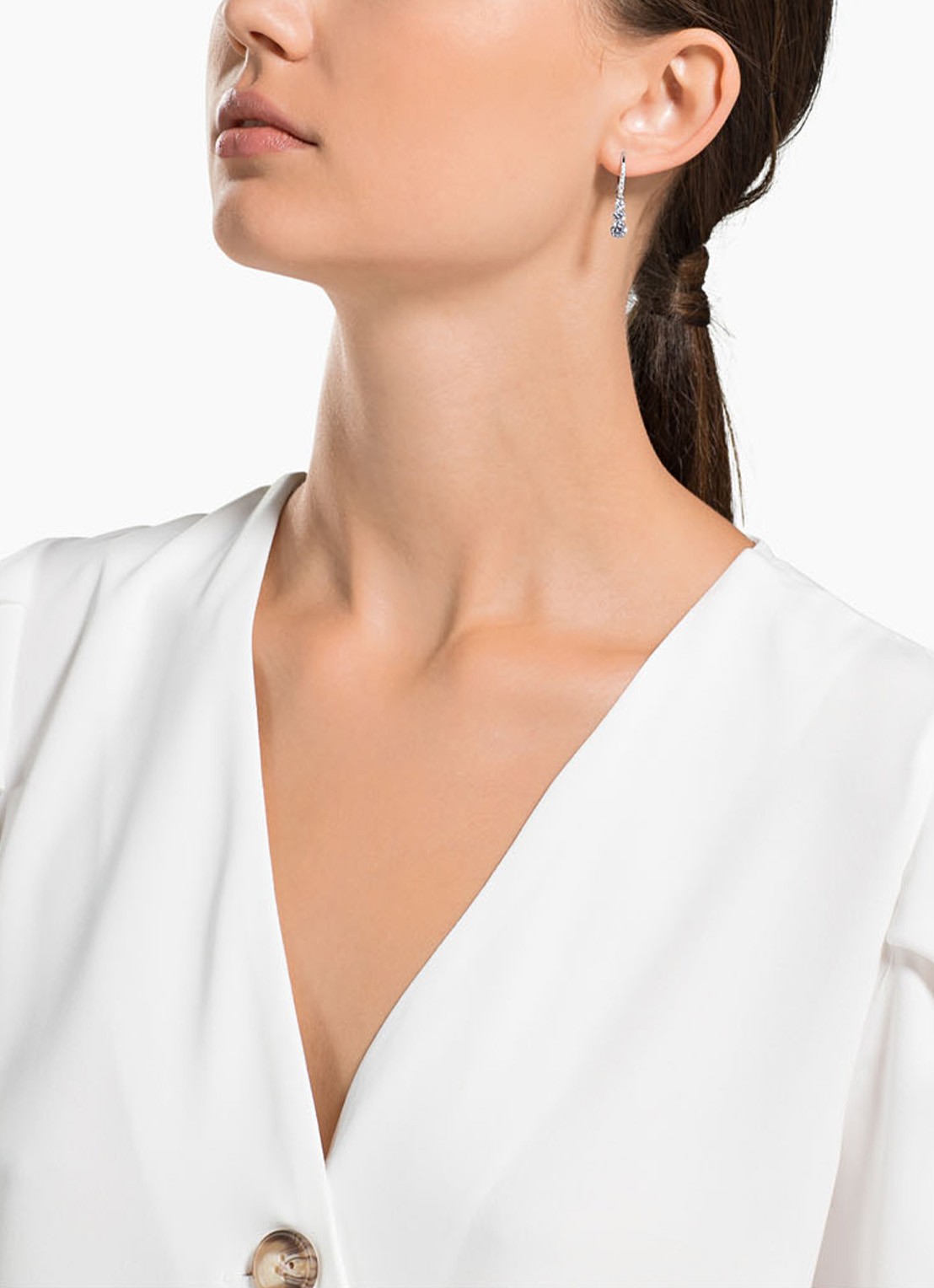 Swarovski Attract Trilogy oorringen met kristal - voorkant 3 zilver
