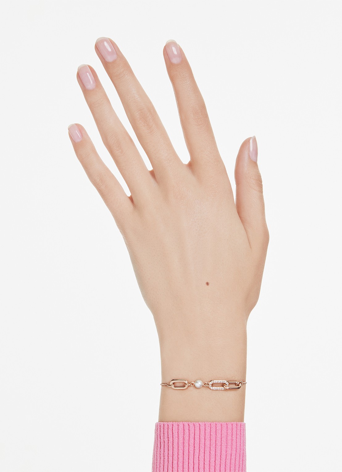 Swarovski Constella armband met imitatieparel M - voorkant 6 roségoud