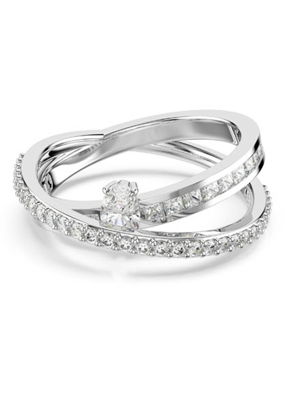 Swarovski Hyperbola ring met kristal  - voorkant 6 zilver