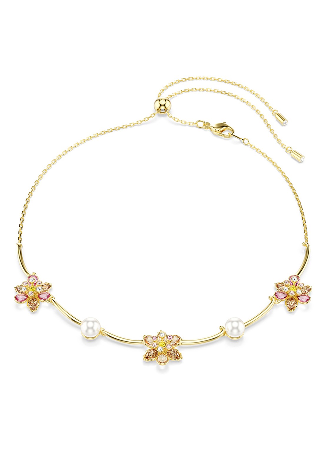 Swarovski Idyllia ketting met imitatieparel - voorkant goud