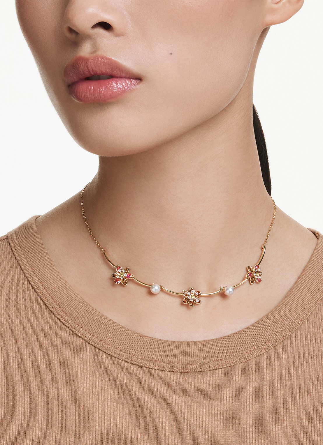 Swarovski Idyllia ketting met imitatieparel - voorkant 2 goud