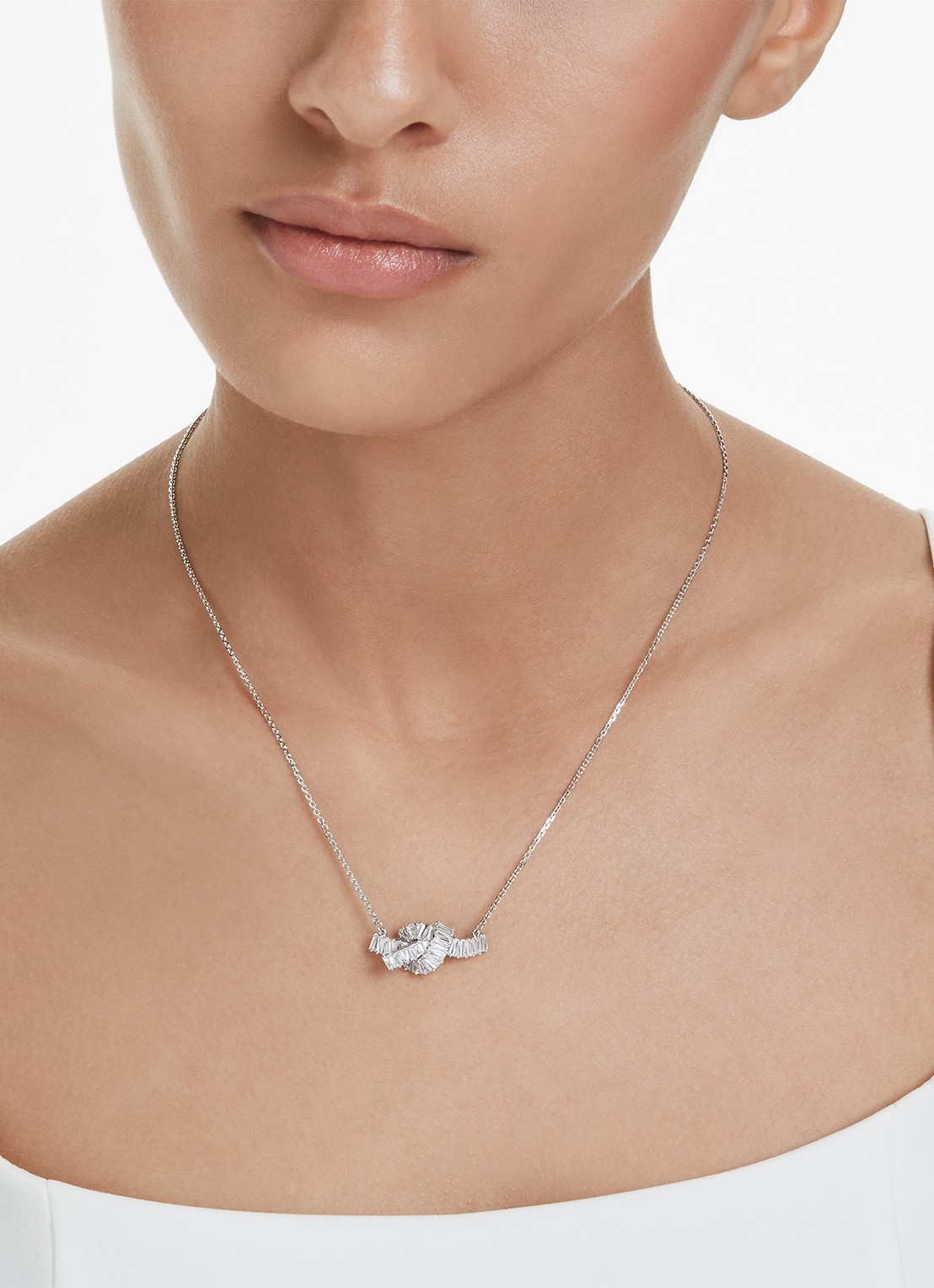 Swarovski Matrix ketting met kristal - voorkant 2 zilver