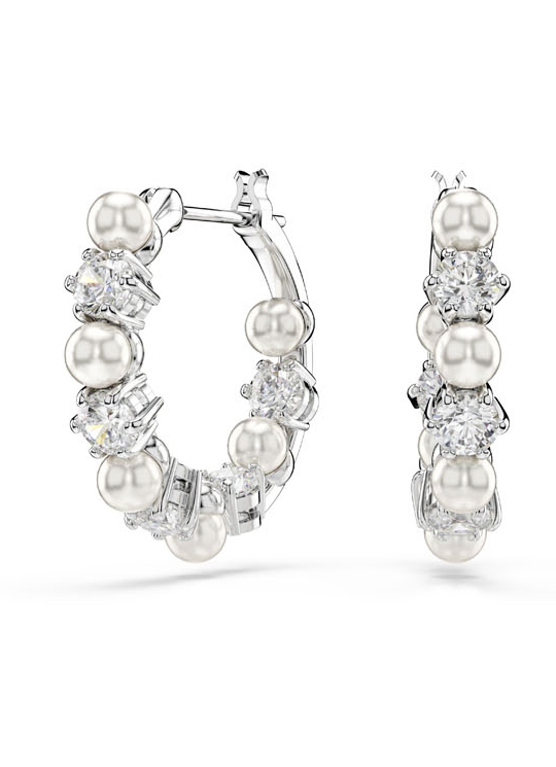 Swarovski Matrix oorringen met parel - voorkant 4 zilver