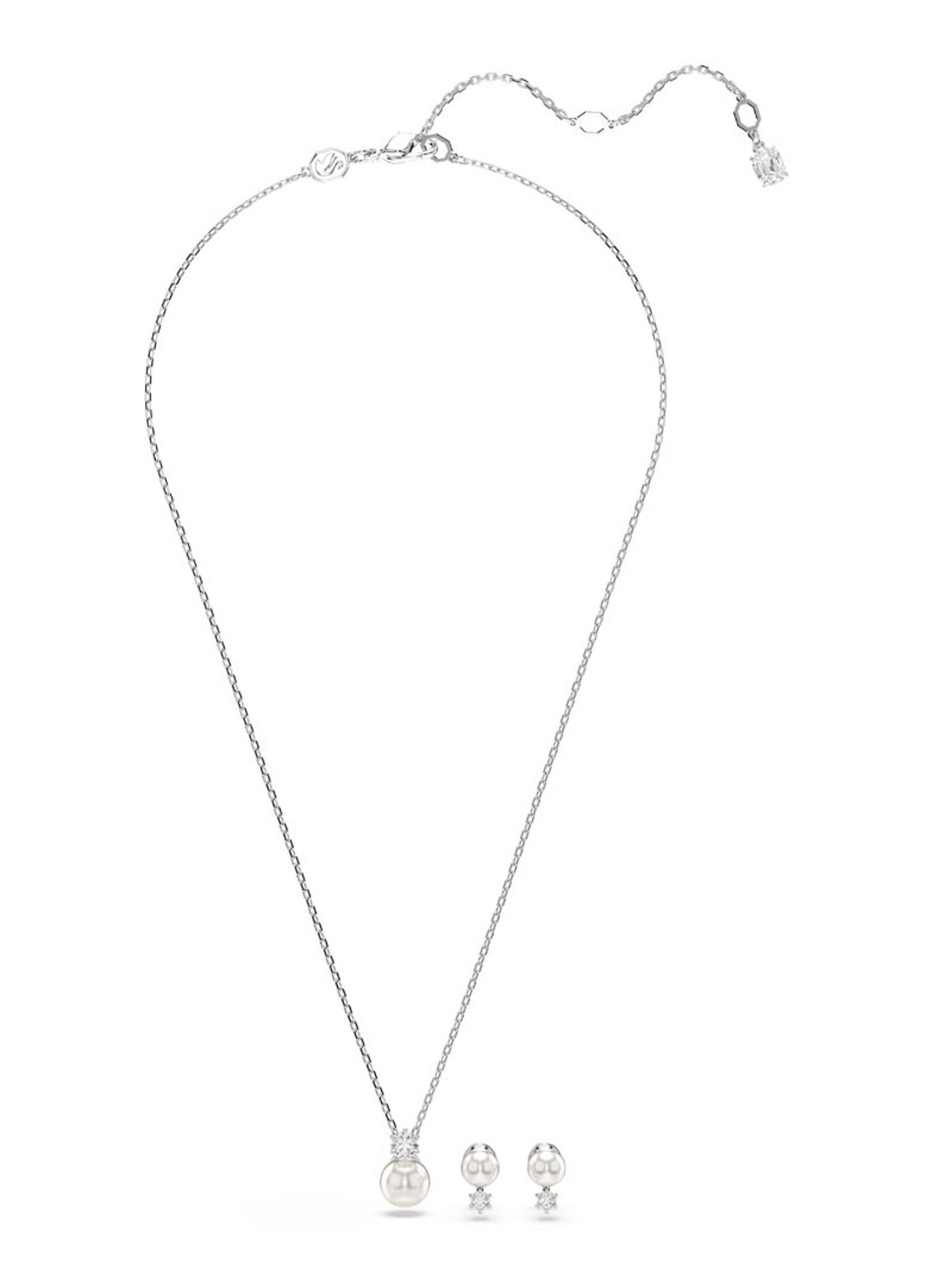 Swarovski Matrix set van ketting en oorknopjes met kristal - detail 2 zilver