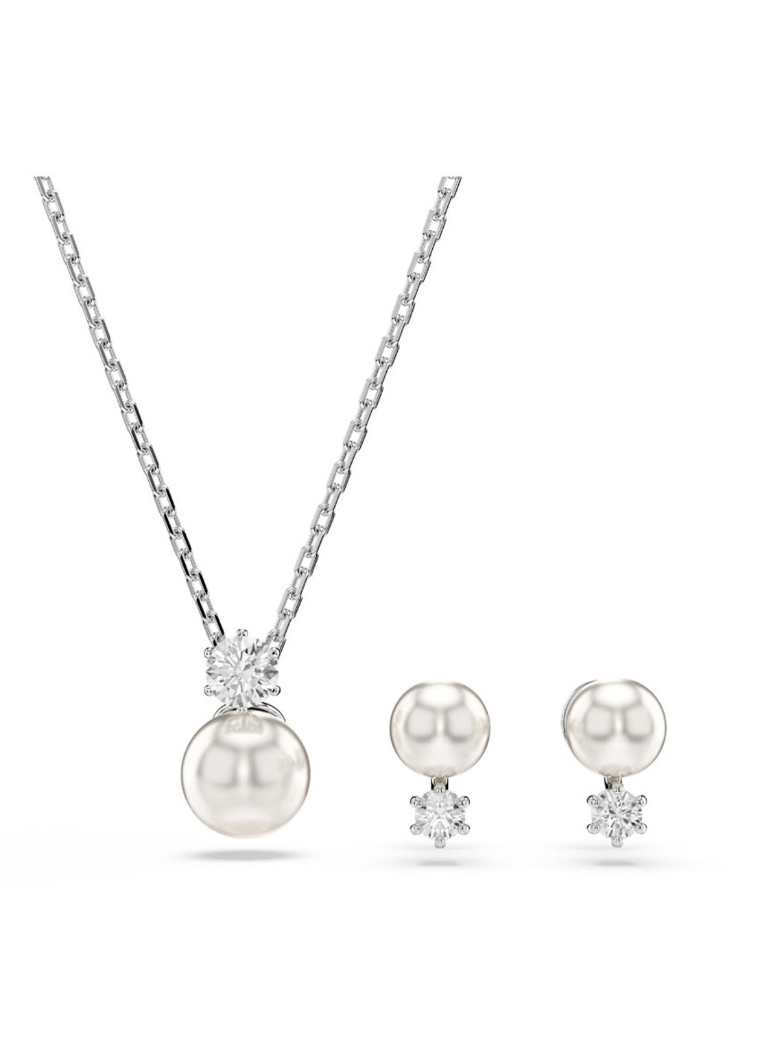 Swarovski Matrix set van ketting en oorknopjes met kristal - voorkant zilver