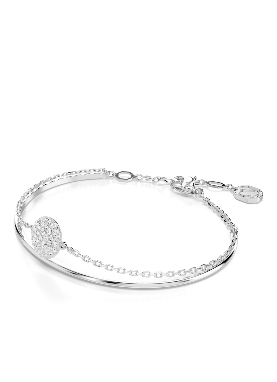 Swarovski Meteora bangle met kristal M - detail zilver