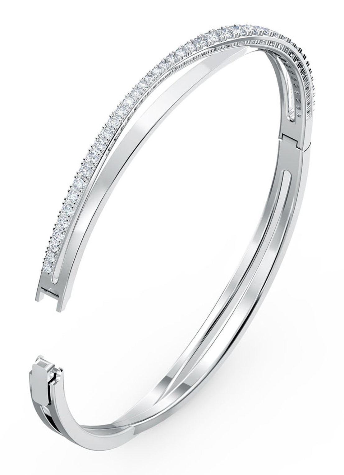 Swarovski Rows bangle met kristal - voorkant 2 zilver