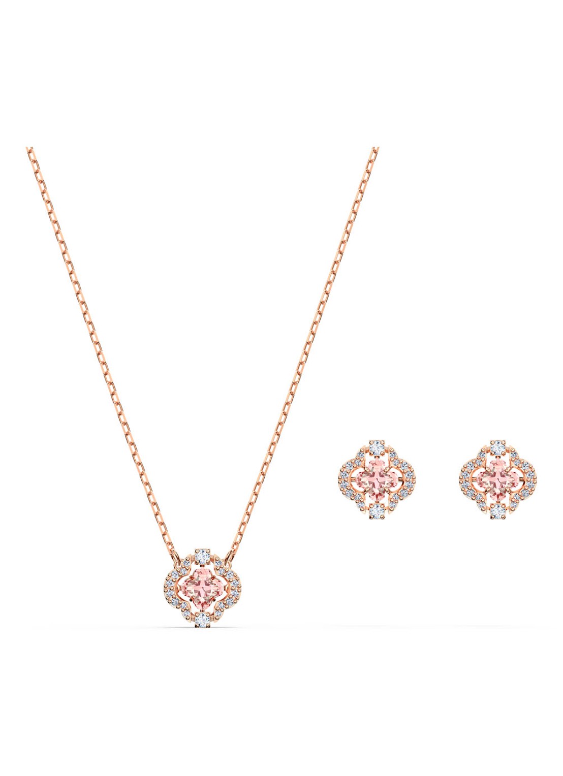 Swarovski Sparkling DC set van ketting en oorstekers met kristal - voorkant 4 roségoud