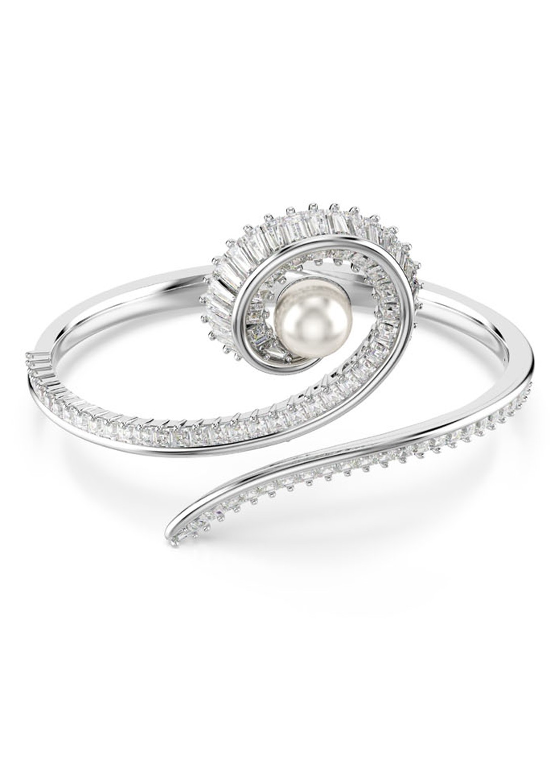 Swarovski SS25 Capsule bangle met kristal L - voorkant zilver